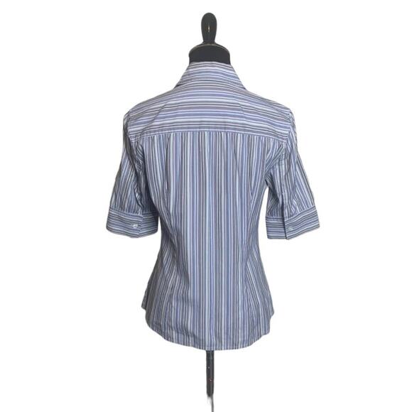 Express purple white stretch pinstripes buttoned shirt size 2 - Picture 2 of 7